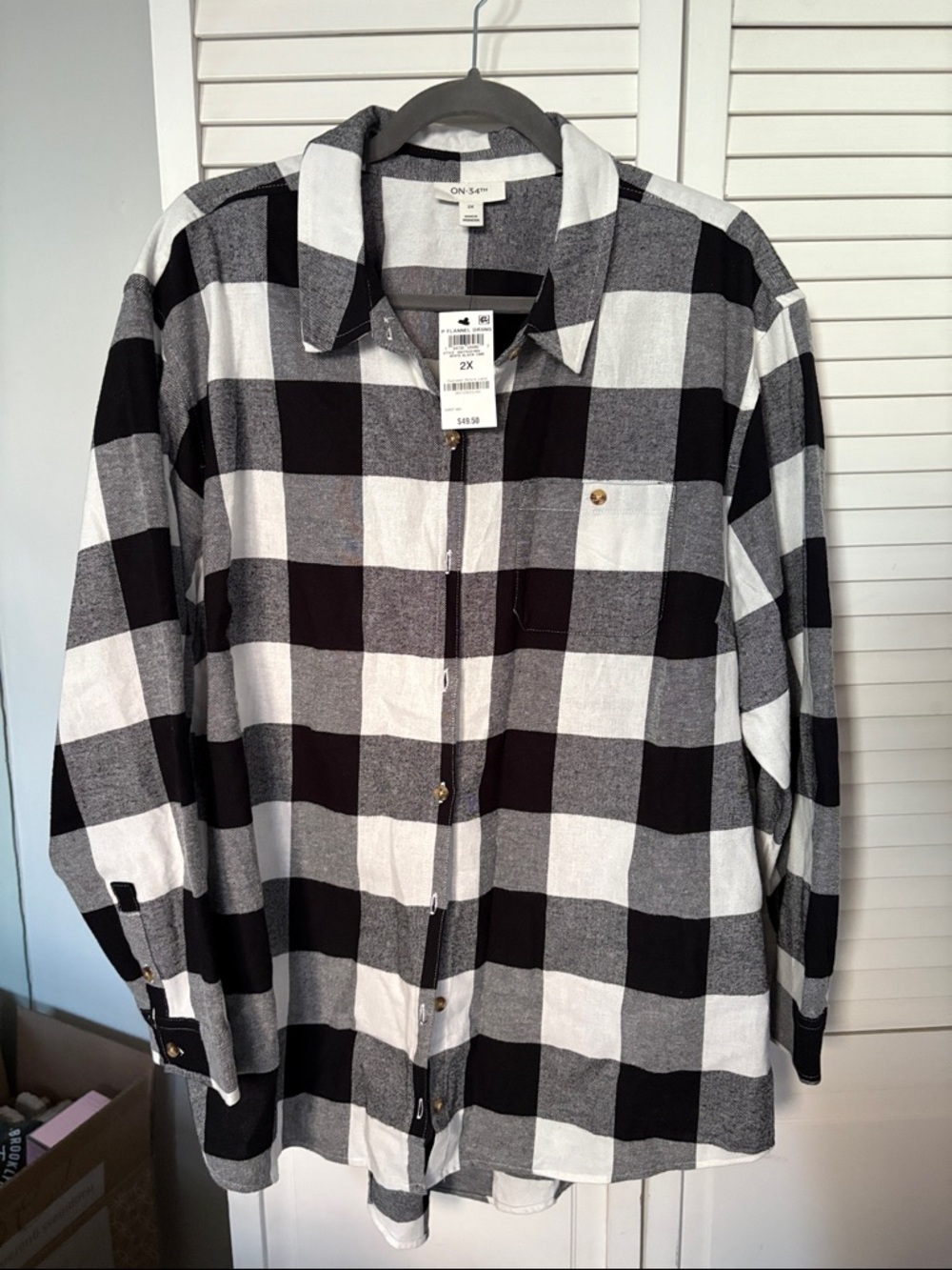 On 34th Black & White Buffalo Check Button-Down Shirt - 2X
